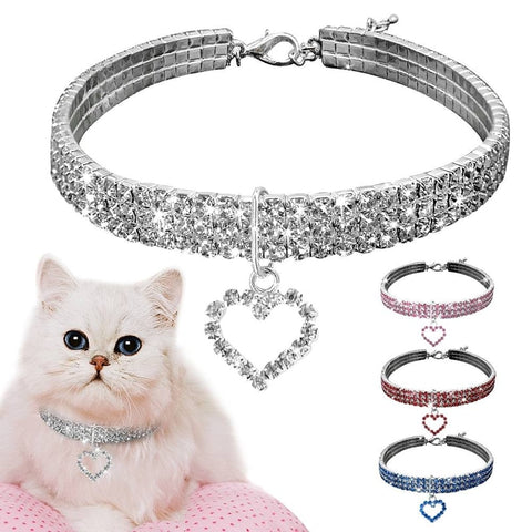NEW2022 Exquisite Bling Crystal Dog Collar Heart shape Diamond Puppy Pet Shiny Full Rhinestone Necklace Collar Collars for Pet