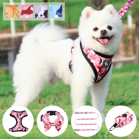 Dog Harness Set Reflective Camouflage Print Chest Adjustable Strap Puppy Harness Leash With Bag Outdoors Harness Pet Supplies