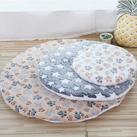 Soft Pet Dog Mat Cotton Paw Foot Print Washable Round Pet Blanket Double-sided Warm Sleeping Beds