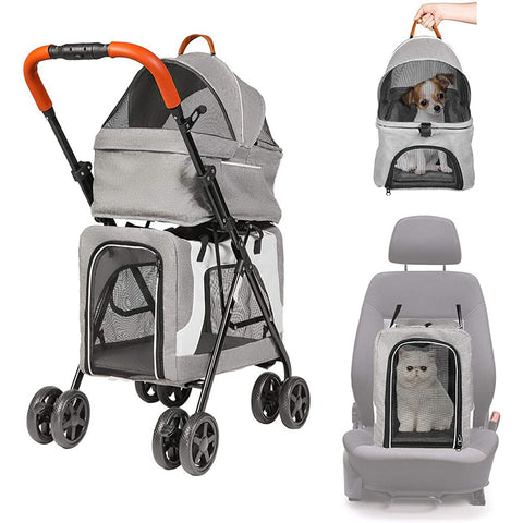 Luxury Pet Stroller for Puppy, Senior Dog or Cat | Easy Foldable 4 Wheels Travel Pet Stroller
