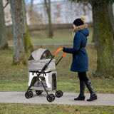 Luxury Pet Stroller for Puppy, Senior Dog or Cat | Easy Foldable 4 Wheels Travel Pet Stroller