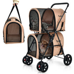 4-in-1 Double Pet Stroller with Detachable Carriage Four Seasons Universal Dog Cat Stroller Foldable Tricycle Cage Pet
