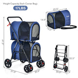 4-in-1 Double Pet Stroller with Detachable Carriage Four Seasons Universal Dog Cat Stroller Foldable Tricycle Cage Pet