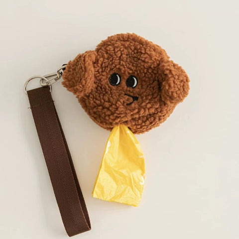 1pc Pet Poop Bag cute plush teddy Outdoor Portable Waste Bag